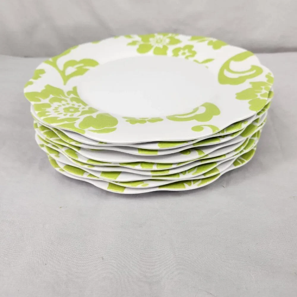 Set of 9 BETTER HOMES & Gardens Citrus Blossom Dinner Plates Lime Green Melamine